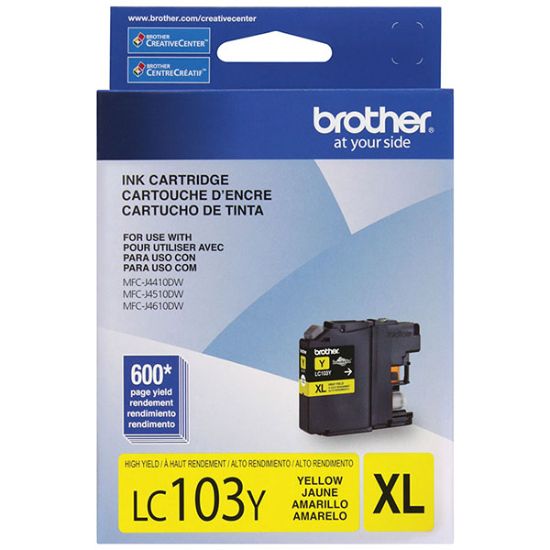 Picture of Brother LC103Y High Yield Yellow Ink Cartridge (600 Yield)